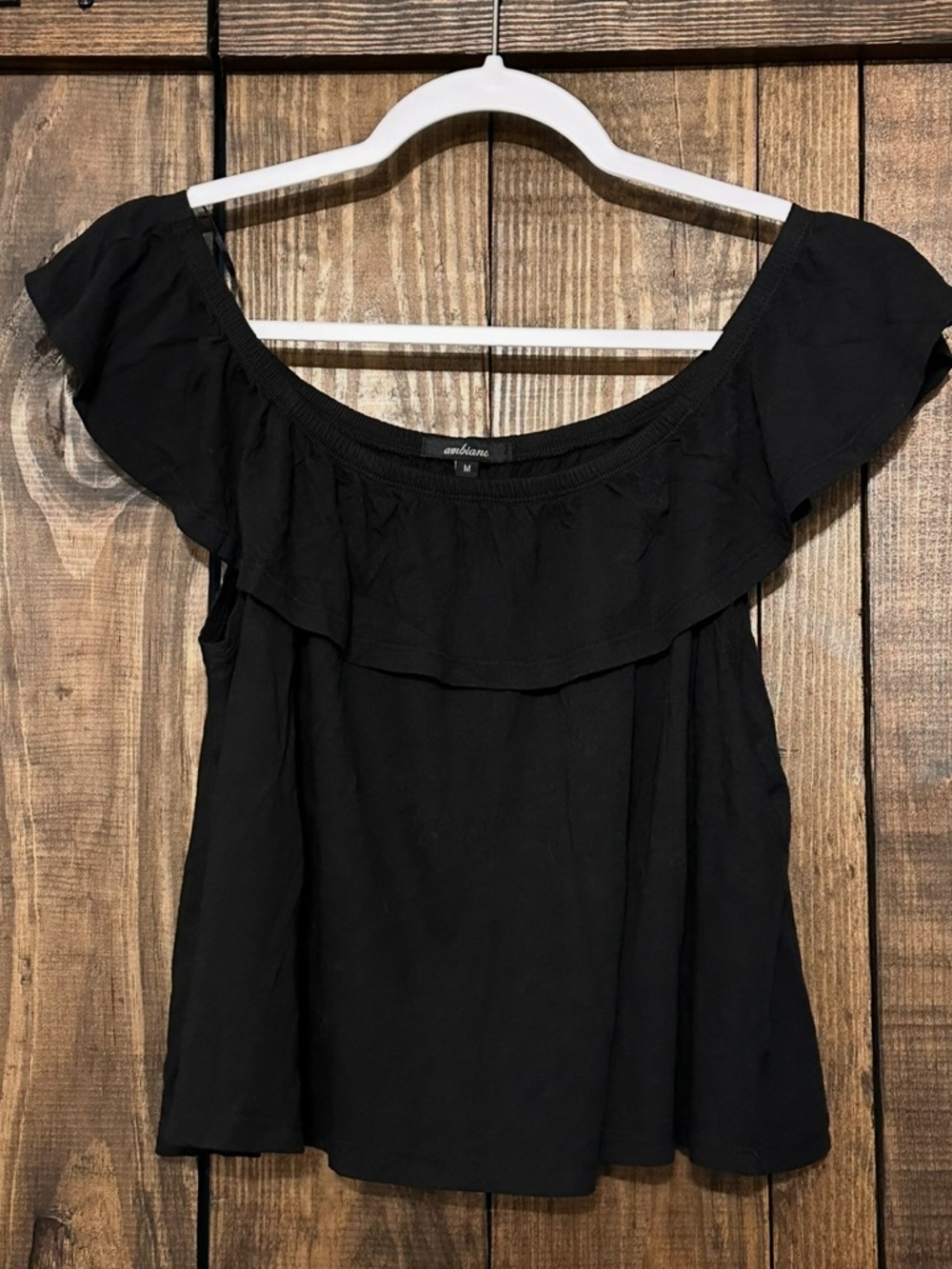 Ambiance Black Off-Shoulder Ruffle Camisole